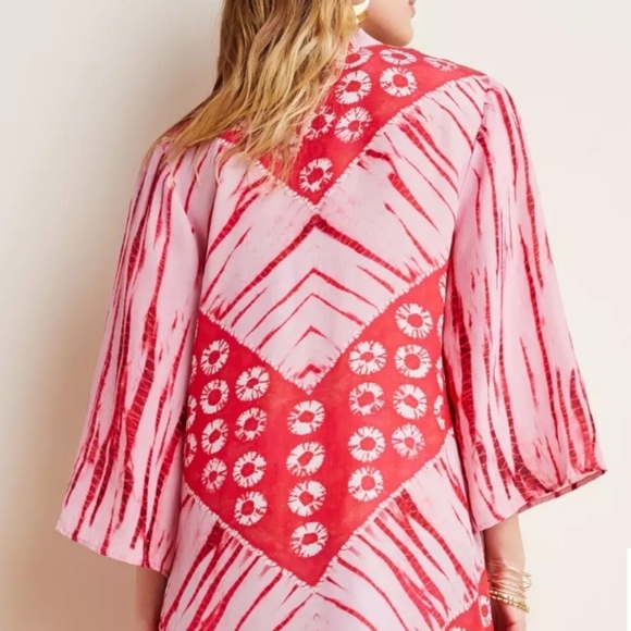 AnthropologieBI-nk London Lia Shibori Kimono Pink Tie Dye - Picture 3 of 9